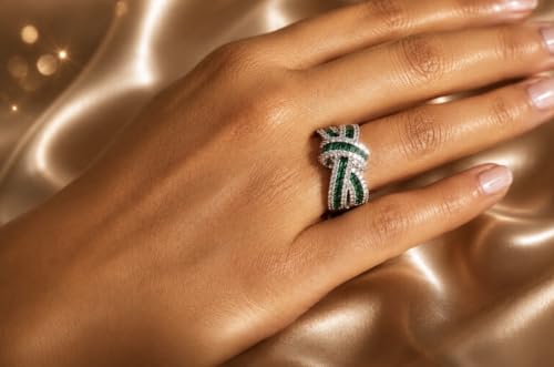 Bague zircons verts blancs entrelacée cadeau d'anniversaire - 4