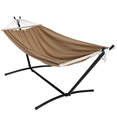 OUTDOOR WIND 2 Person Adjustable Hammock with 10FT Heavy Duty Steel Stand and Spreader Bars, 550lbs Capacity,Included Portable Carrying Case for Indoor Outdoor