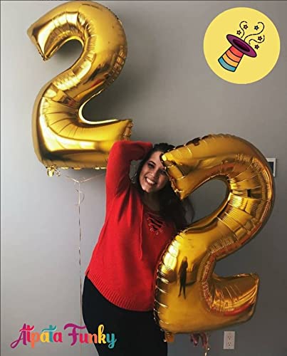 Image of Atpata Funky 2 Number Golden Foil Balloon 40 inch Size Birthday Decoration Items | Happy Birthday Decoration Kit | 2nd Year Birthday Party Anniversary Wedding Decorations