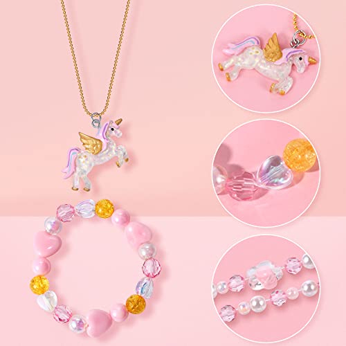 Lorfancy 12 Pcs Kids Bracelet Necklace For Girls Unicorn Mermaid Beaded Necklaces Bracelets Toddler Cute Charm Play Jewelry Set Little Girls Colorful Friendship Dress Up Jewelry Gifts #TOP1