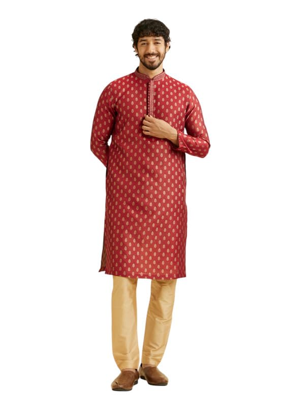 Image of Manyavar Men's Jacquard Hand Embroidered Kurta Set (2pcs)