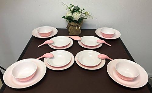 21-piece Melamine Dinnerware Set 2 Tone Color Pink/white