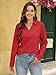 EasyGala Womens Cotton Long Sleeve Polo Shirts Business Casual V Neck Collared Tops Loose Fit Work Blouses Fall Outfits 2025 Red Large