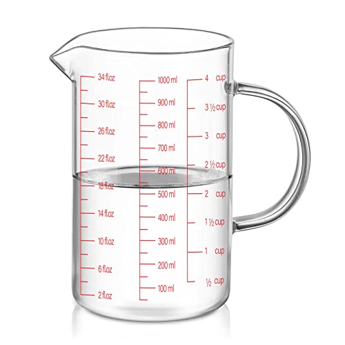 Luvan Vasos medidores de Vidrio (1L) , Taza de Medición de Cristal para cocina o restaurante, material de alta borosilica, fácil de leer Cover