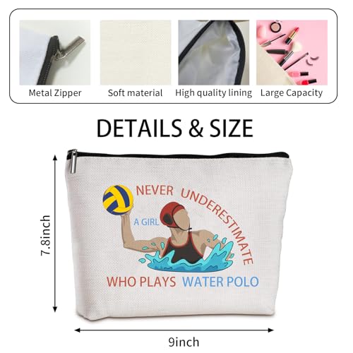 JEFBFBWE Water Polo Makeup Bag,Never Underestimate a Girl Who Plays Water Polo - a Ideal Gift for Beach Game, Poolside & Travel - Large Capacity Travel Toiletry Bag - Thumbnail 2