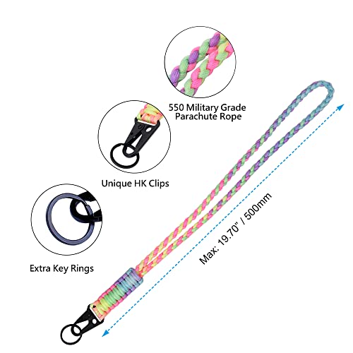 Laredtree Heavy Duty Paracord Lanyard Keychain, Paracord Necklace Cell Phone Keychain Whistles Wrist Braided Strap For Men Women Outdoor Activities, Camera, Traveling(Bright Rainbow) #TOP6