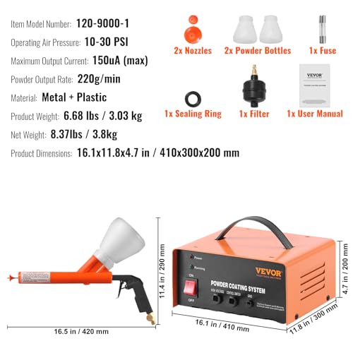 Image of VEVOR Powder Coating System, 50KV Electrostatic Output Powder Coating Kit with Foot Switch, Spray Gun, Nozzles and Powder Cups, Powder Coating Equipment for Home DIY and Commercial Production