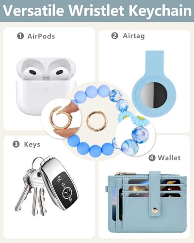 Image of Wristlet Wallet for Women, Keychain Wallet with AirTag Holder | 9 card slots,ID window & zipper pocket,RFID,beaded wrist strap and compact design for travel,shopping and daily carry.