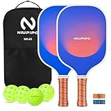 Niupipo Pickleball Paddles - Carbon Fiber Pickleball Paddle Set of 2 with Advanced Friction Coating Paddle Face & Enhanced Sweet Spot, Comes with 4 Balls, 2 Overgrips, 2 Ball Pickers & a Pro Bag