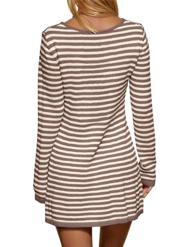 Saodimallsu Womens Striped Pullover Sweater Crew Neck Fall Long Sleeve Trendy Casual Ribbed Knit Tunic Mini Dress4