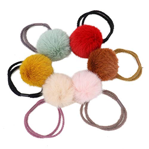 JETEHO Pack of 6 Cute Pom Pom Decor Stretchy Band Hair Tie Ponytail Hairband for Women Girls, 6Color