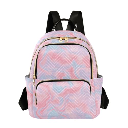 Sac à dos daypack matelassé M pour femme au motif vague marbre pastel rose bleu à multi-poches