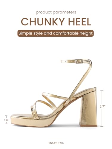 Image of Shoe'N Tale Platform Heels for Women Strappy Block Chunky Heels Square Toe Ankle Buckle Sandals