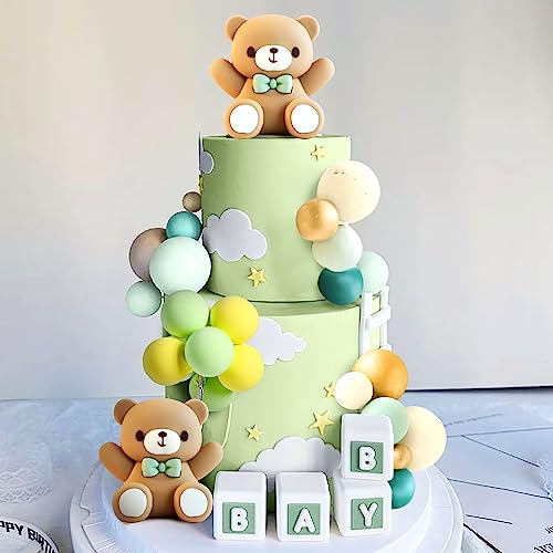 JeVenis Sage Green Baby Shower Cake Decoration Teddy Bear Cake Topper ...