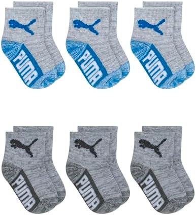 PUMA Baby 6 Pack Infant Anklet Socks, Grey/Blue, 0-12 Months