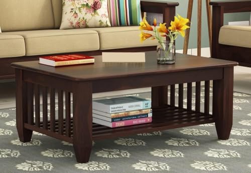 Image of FreshFurnish Solid Sheesham Wooden Centre Table Coffee Table & Sofa Center Table Teapoy for Hallway Decor - Wooden Coffee Table for Living Room Home Furniture Decor (Walnut)