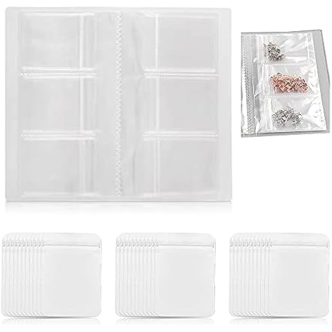 Jewelry Storage Book with 100 Pcs Zipper Lock Bag, MaehSab Anti Oxidation Transparent Jewelry Organizer Book Album, Portable Jewelry Display Book, Holder Book for Earring, Necklace, Rings Cover