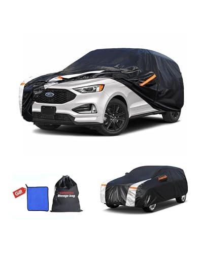 Image of Ford Edge Car Cover 100% Waterproof All Weather, Gift with Towel, 10 Layers SUV Car Cover Custom Fit 2007-2026 Ford Edge, Full Exterior Covers Rain Sun UV Protection with Door Zipper.