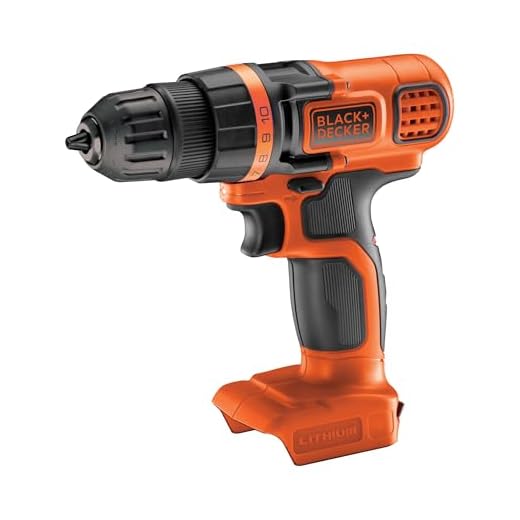BLACK+DECKER - Taladro atornillador a batería 18V, Portabrocas de 10 mm, Luz LED, Diseño compacto y ligero, Uso en madera, metal y piedra, No incluye cargador ni batería