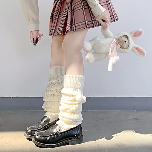 Layowt Leg Warmers For Women Gothic Knit Long Socks Leggings Gaiters Knee Japanese Kawaii Winter Cuff Ankle Heap Sock (White2) #TOP4