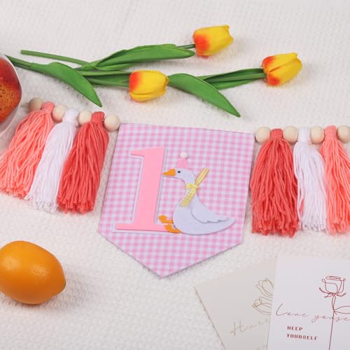 Image of Silly Goose 1st Birthday Highchair Banner - Nature-Inspired Smash Cake Garland for Baby Girl or Boy - Cute Lawn Party Decoration for One Year Old - Reusable Tassel Banner for Chair or Wall