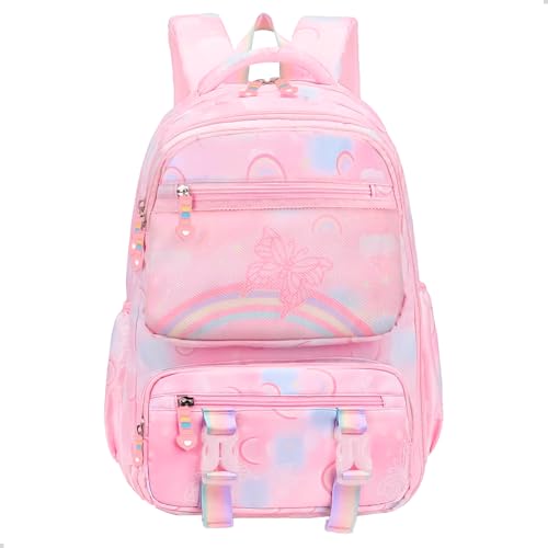 Mochila Feminina Escolar Borboleta Arco Iris Delicada Com Abertura 180 (Rosa)
