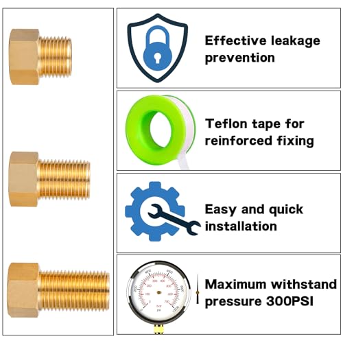 FullMayPro Brass Pipe Fitting,1/2\" Female to 1/2\" Male Pipe Nipple Extension Connector Fitting,Female Adapter Set,Hex Bushing Adapter Converter Adapter with Teflon Tape,Length 30MM/40MM/50MM (3PCS)