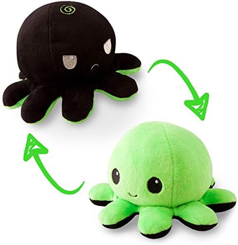 TeeTurtle | The Original Reversible Octopus Plushie | Patented Design | Black and Green | Show your mood without saying a word!