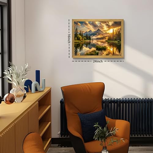 Framed Canvas Wall Art 16x24 Inch, Vintage Landscape Wall Art Decor, Countryside Farmhouse Sunset Landscape Wall Decor, Retro Mountain Vintage Painting Prints for Living Room Bedroom Home Bathroom Decor by Yaneiro - Used condition - Image 5