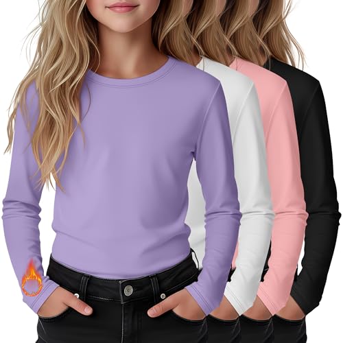 Recopilación de Camisetas térmicas para Niña . 45 LessonZoo - Paquete de 4 camisas de manga larga para niñas, camisetas térmicas básicas con forro polar y cuello redondo, de moda para otoño de 5 a 14 años, Púrpura, beige,...