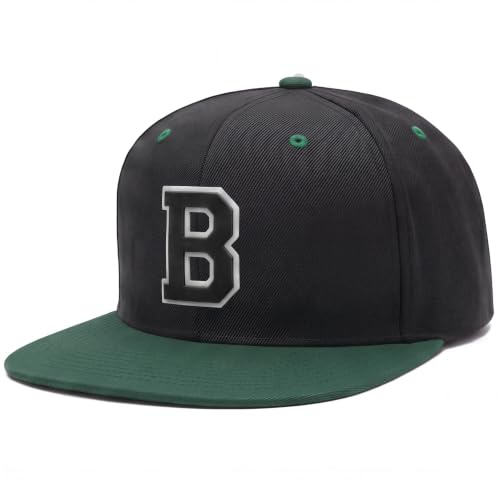 Daxton Men’s 3D Silicone Initial A-Z Letters Varsity Snapback Hat, BLKDGN Hat with Letter B Color WHTBLK