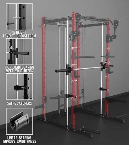 Image of Eonfit E3 Smith Machine for Home Gym Equipment, Multi-Function Power Cage Squat Rack with Cable Crossover LAT Pulldown Pulley System All in One