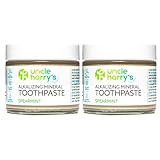 Uncle Harry's Spearmint Remineralizing Toothpaste | Natural Whitening Tooth Paste Freshens Breath & Promotes Enamel | Vegan Fluoride Free Toothpaste (2 Pack)
