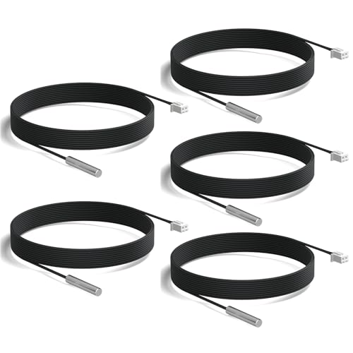 DROK 5Pcs 10k B3950 Temperature Probe, -25 to 125 Degree Celsius Temp Sensor, 3 Meters 9.8 Feet Sensitive Stainless Steel NTC Temperature Sensor Probe