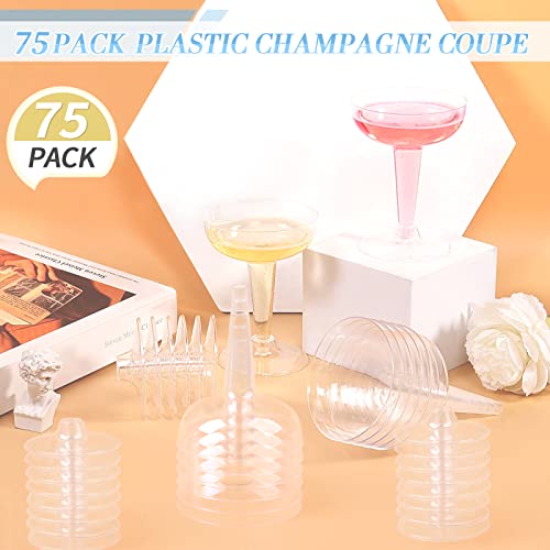 Aobople 75 Pack Plastic Champagne Coupe, 4 Oz Plastic Party Champagne Cups, Stackable Stemmed Glasses Plastic Coupe For Party, Wedding, Celebration #TOP4