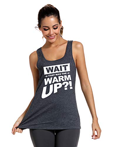 Fannoo Workout Tank Tops For Women-Wait Warm Up Womens Funny Saying Fitness Gym Racerback Sleeveless Shirts Grey #TOP3