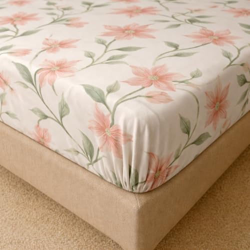 Image of Cotton Elastic Fitted Bedsheets with 2 King Size Pillow Covers Double Bed with All Around Elastic Supersoft Size - 72 King Sizex78+8 inches Color - Peach Blossom