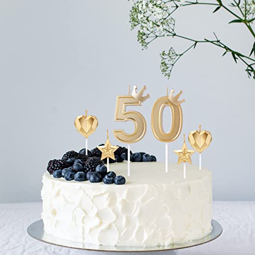 1 Set Of 3Inch Birthday Candles, Including 1 Crown Cake Main Numeral Candles, 2 Star Candles And 2 Heart Candles For Birthday Anniversary Parties (Gold, 5) #TOP5