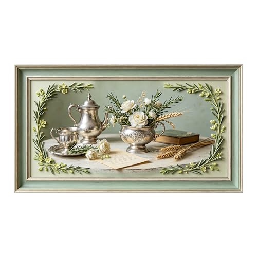 Décoration murale encadrée 3D théière vintage pour salon