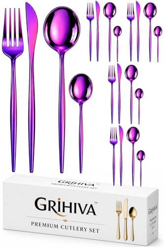 Image of 20 Pcs Pink Slim Handle Stainless Steel Cutlery Set for Dining Table with Spoons and Forks Set + Butterknives - The Perfect Tableware /Flatware