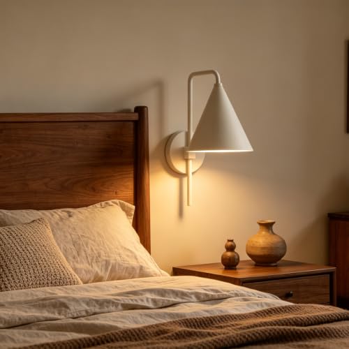 Modern Matte White Metal Conical Sconce, Industrial Right-Angle Wall Light for Bedroom, Hand-Polished Durable Metal Finish Wall Mounted Light for Living Room, Elegant Indoor Light Fixture by Soothingease - Used condition - Image 7