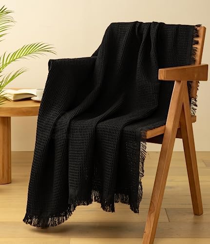 Amazon.com: Vitalizart Black Throw Blanket for Couch Sofa Bed Waffle ...