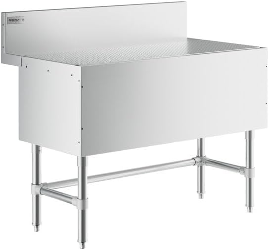 Spec Line Stainless Steel Underbar Drainboard, Type 304, 42x24x37 Inch, 18 Gauge, Perforated Top, With 7 Inch Backsplash