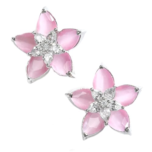 Image of Zeneme Earring Handmade Rhodium Plated Lightweight Pink Star Shaped Studs Earrings Jewellery For Girl And Women