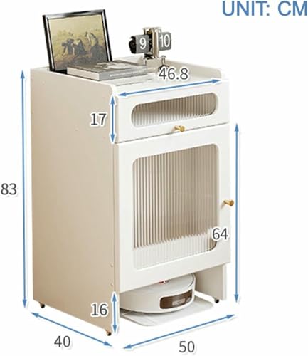 Mesa auxiliar para aspiradora robot y armario organizador oculto decorativo de salón 3