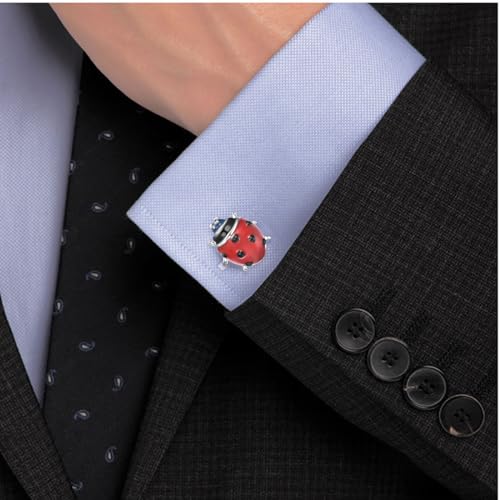 Gemelos plateados para hombre con mariquita original, accesorio de puño para trajes de fiesta 4