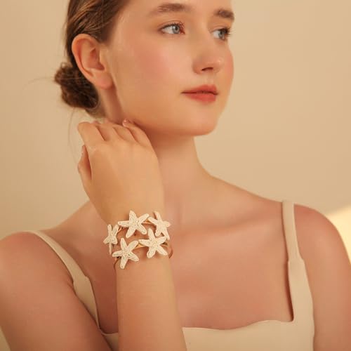 Handmade Raffia Starfish Cuff Bracelet for Women - Colorful Adjustable Wide Open Bangle, Statement Tropical Beach Jewelry3