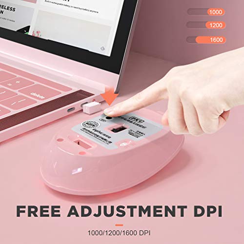 Inphic Mouse wireless ricaricabile,mouse scorrevole unico,mouse cordless sottile carino, pulsante mute Mini mouse da viaggio 2.4G con ricevitore USB per PC laptop Mac MacBook,notebook desktop (Rosa)