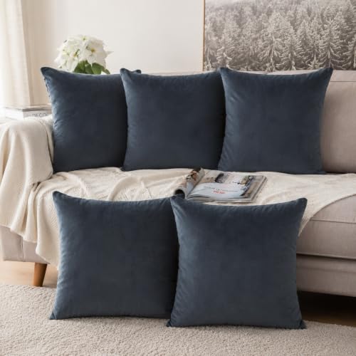 Image of Khooti Velvet Cushion Cover, 26X26 Inches | Dark Grey | Pack of 5 | Solid Plain Soft & Smooth, Decorative Cushion Covers for Living Room, Bedroom, Couches, Chairs, Sofas, Beds & Home Decor