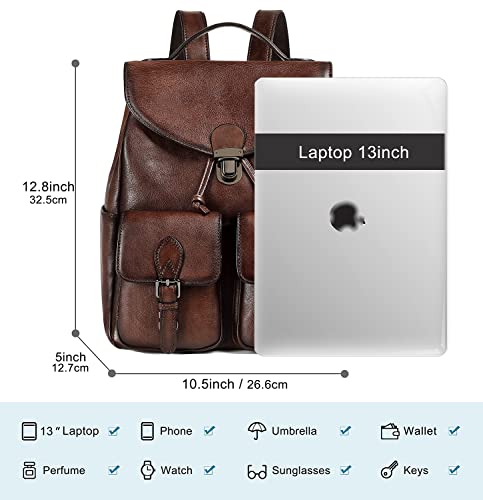 Image of COOLCY Women Vintage Genuine Leather Backpack Purse Fashion Rucksack Practical and Stylish Retro Daypack Bag (Coffee)